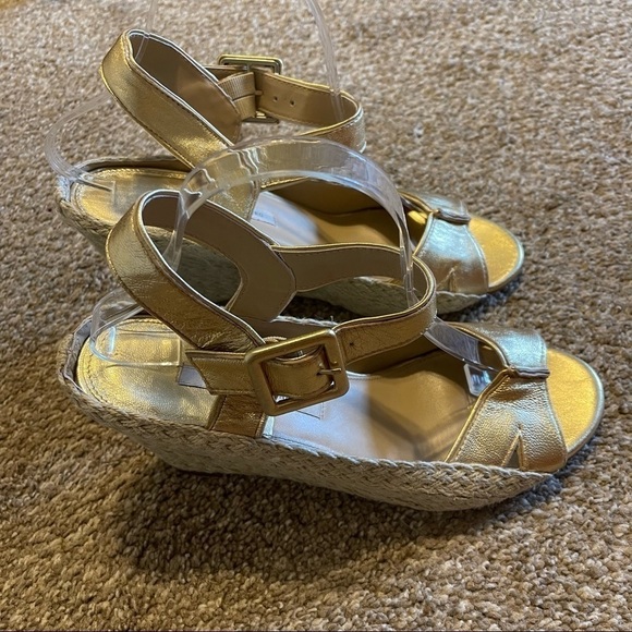 Diane von Furstenberg DVF Sudan Gold Leather Espadrille Wedge size 10M - Picture 5 of 11